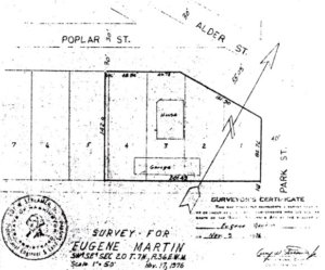 This 1976 survey completed for Dr. Eugene Martin shows the house on Lot 3 with multiple garages behind.
