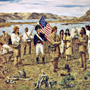 Lewis & Clark meeting Yellepit at Wallula, painting by Norman Adams, 2000. Courtesy of Fort Walla Walla Museum
