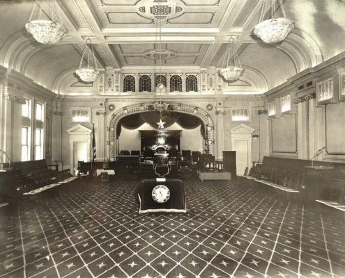 The two-story Lodge Room in a late photo. Courtesy Elks’ Lodge 287.