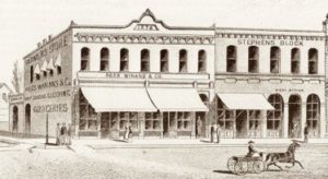 Johnson, Rees & Winans’ 1876 building with William Stephens’ building to the right.